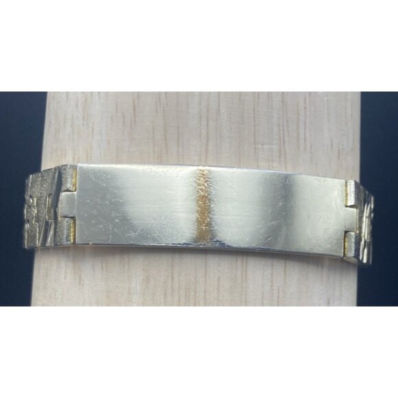 Vintage Gold Plated Link ID Bracelet Etched Fish Floral Signed LC Unisex 7.5x.5" - Picture 7 of 14